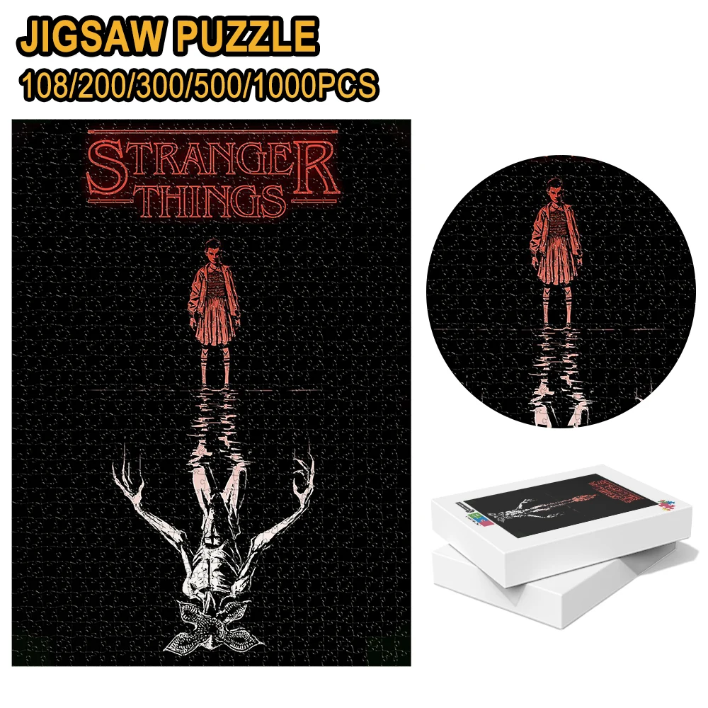 Stranger Things Eleven & Demogorgon Reflection Retro Horror Style Wooden Jigsaw Puzzle 108/200/300/500/1000pcs Color Box