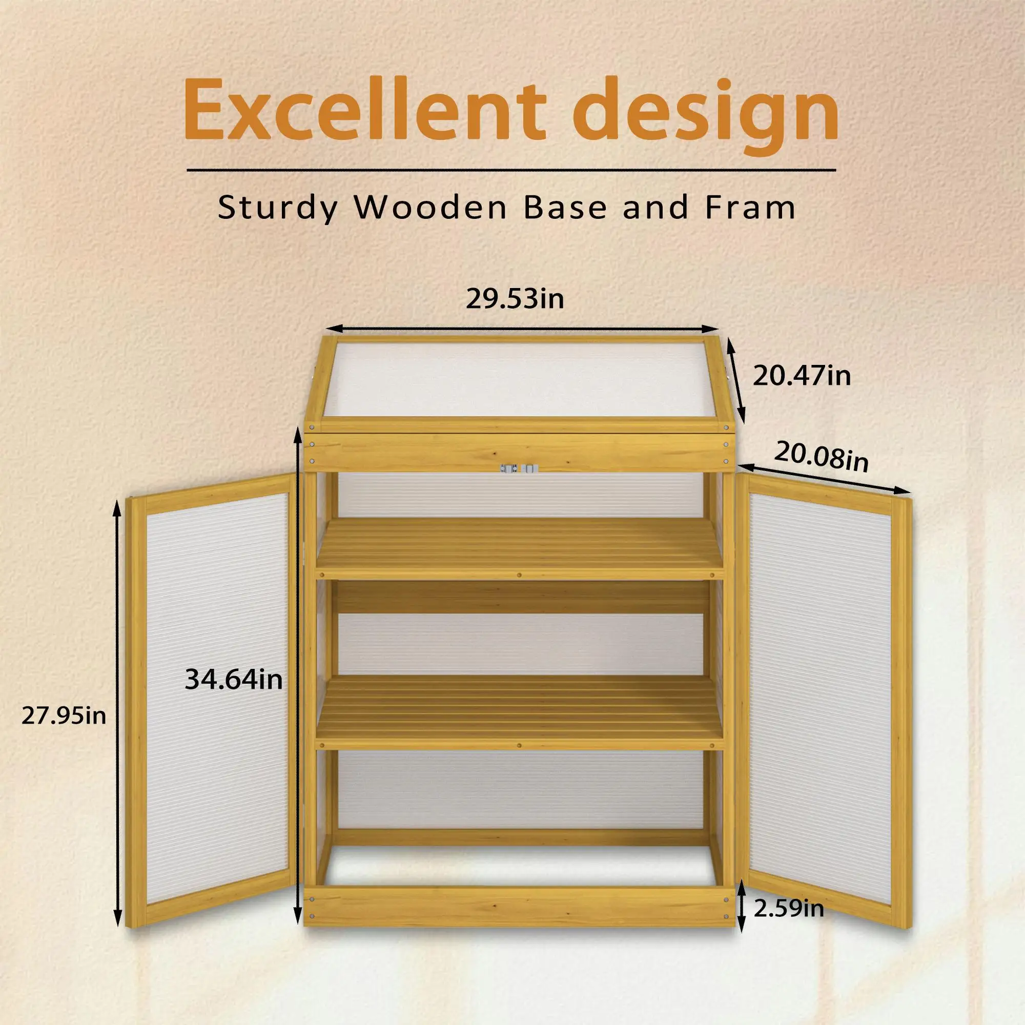 Wooden Greenhouse Cold Frame 2-Tier Polycarbonate Outdoor Garden Cabinet Brown Keep Plants Warm
