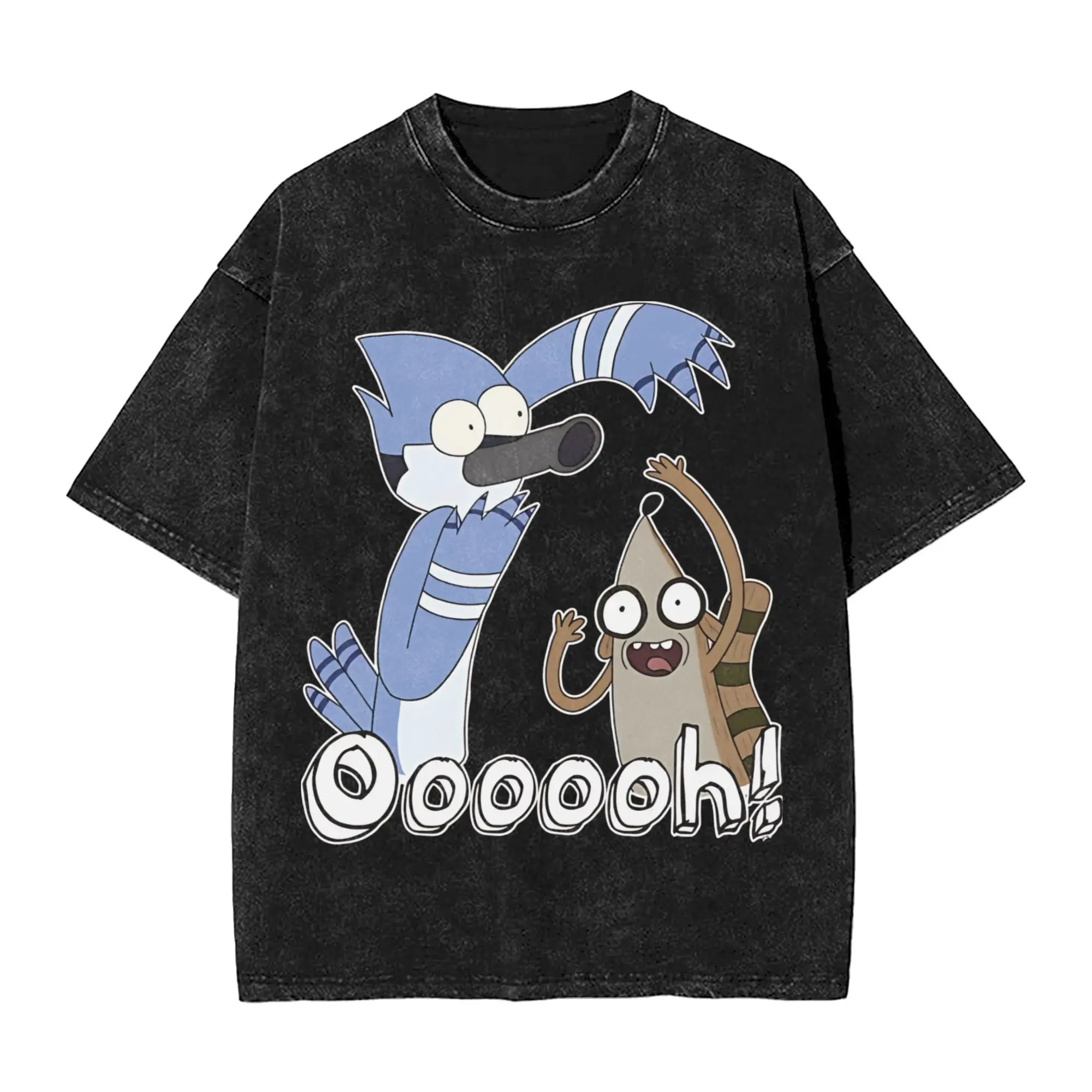 

Mordecai and Rigby Regular Ooooh Washed T Shirt Retro Harajuku Men Women Hiphop Tee T-Shirts Short Sleeve