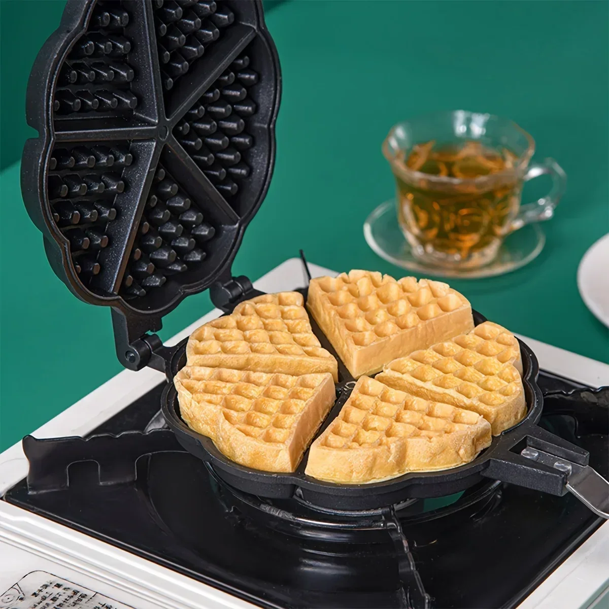 Heart Shaped Waffle Cake Mold Pot Non Stick Double Side Biscuits Muffin Mould Pot Bakeware Easy Breakfast Cooking for Household