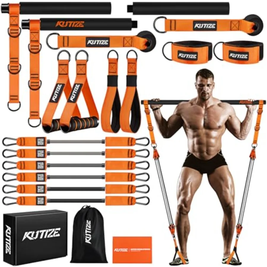 

Pilates Bar Kit with Resistance Bands, Heavy Duty Pilates Equipment for Men, Training Bands with Handles for Legs, Hip, Back, A