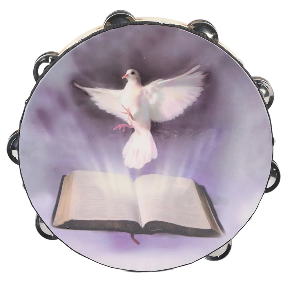8/10 inch optional size Tambourine Dove pattern decoration Double row jingle design Hand Drum Solid drum body