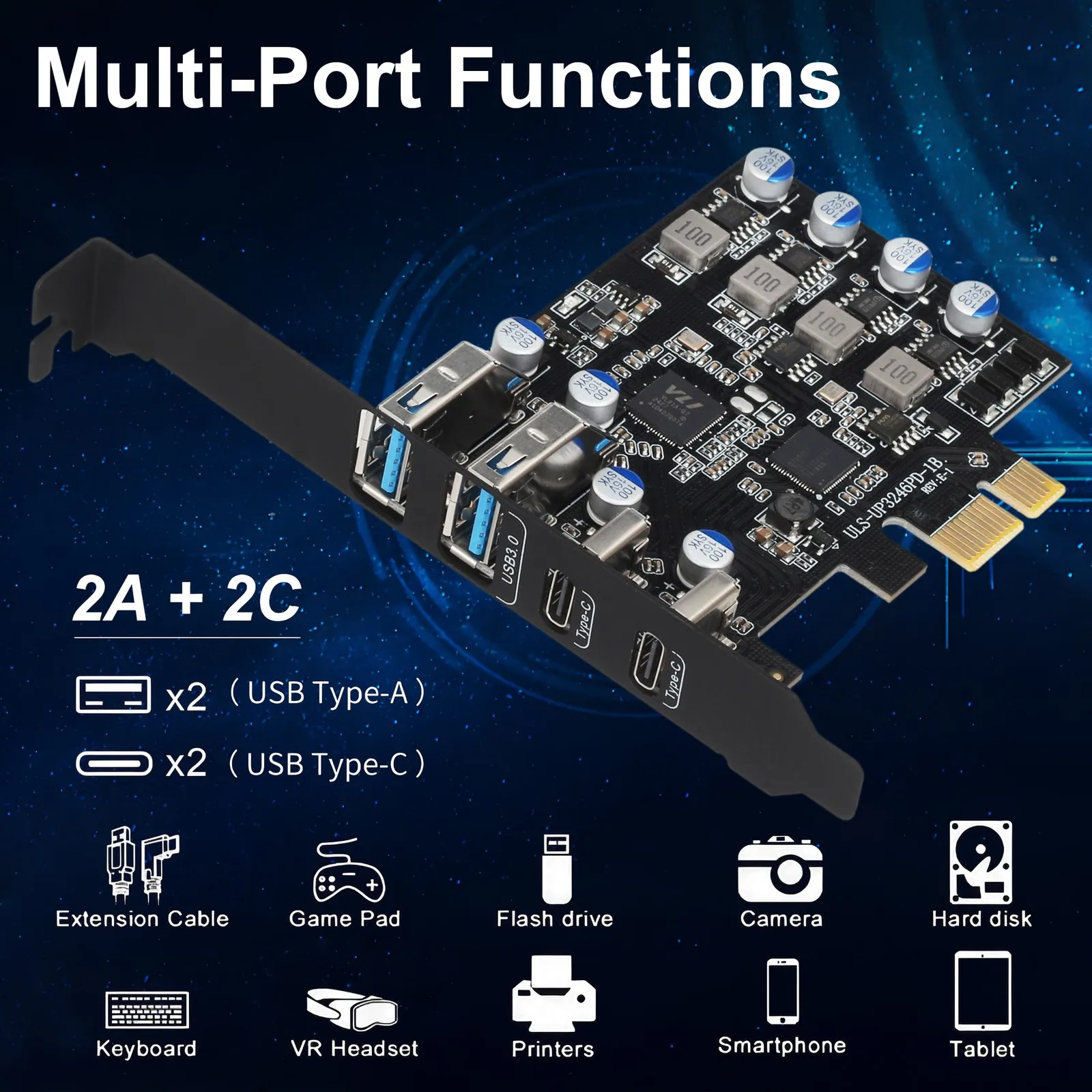 PCIe USB 3.0 Card, 2x USB C + 2x USB A PCI Express Expansion Card for Desktop PC