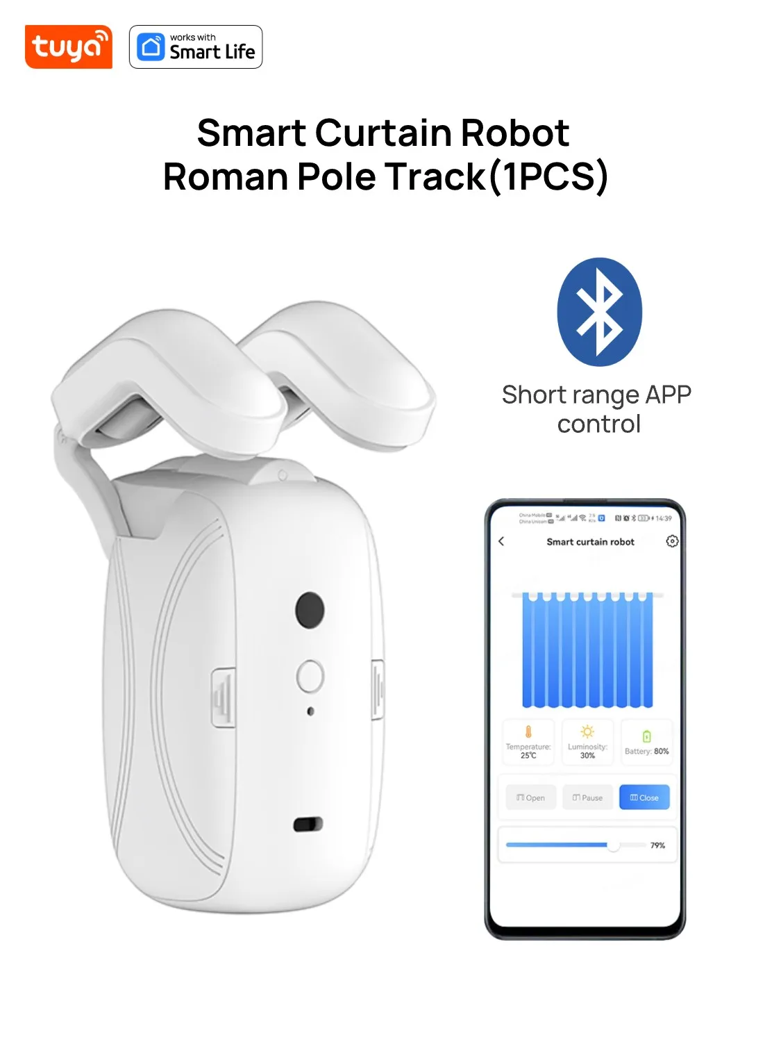 Inteligentny robot kurtynowy Tuya (tor rzymski) Sterowanie krótkim zasięgiem aplikacji Bluetooth, przełącznik czasowy, rozruch za pomocą ciągnięcia, udźwig 8 kg — 2