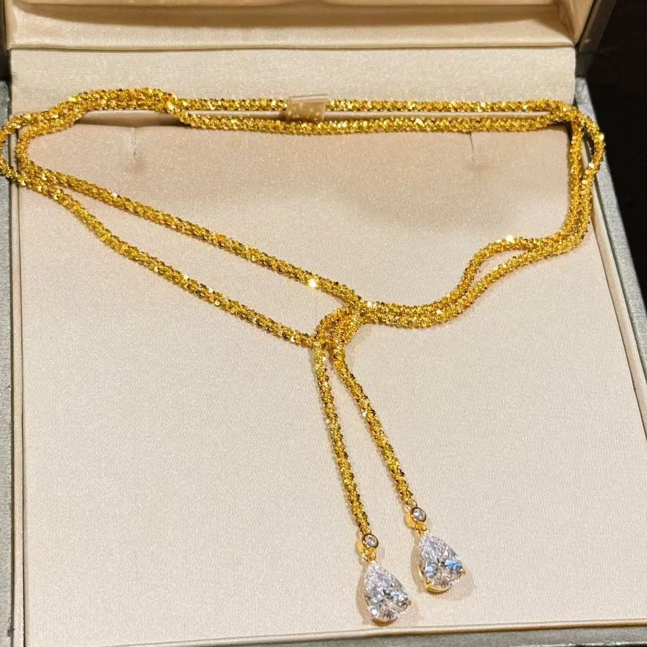 AETEEY S925 Sterling Silver Gold Thread Ice Crack Water Drop Multi Use Long Sweater Chain Women Clavicle Jewelry