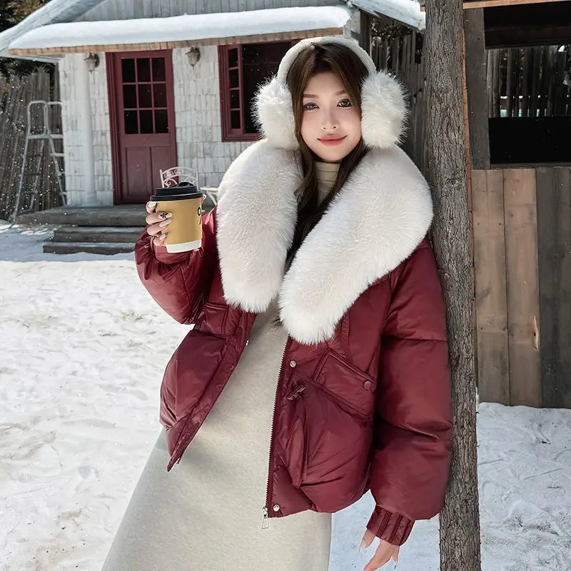 

Fashionable Cotton Padded Women's 2025 Winter Edition Korean Style Temperament fur Collar Exquisite Versatile Slimming Jacket WF