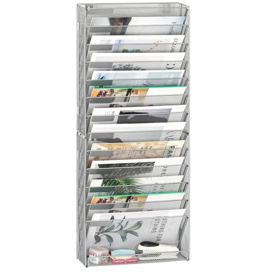 

Настенный органайзер для файлов на 14 секций, сетчатый, с плоским лотком, настенный органайзер для почты, журналов и бумаг, настольная полка