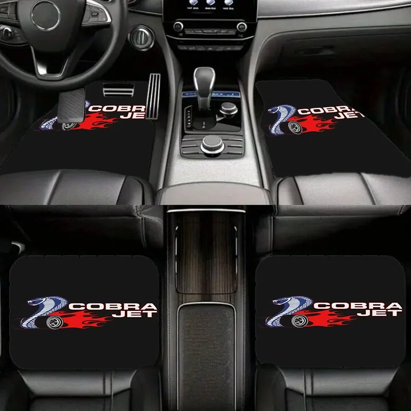 5pcs Cobra Jet Themed Car Floor Mats | Polyester Material, Stylish Design With Snake, Tire & Flames, Boosts Car Aesthetic & Prot