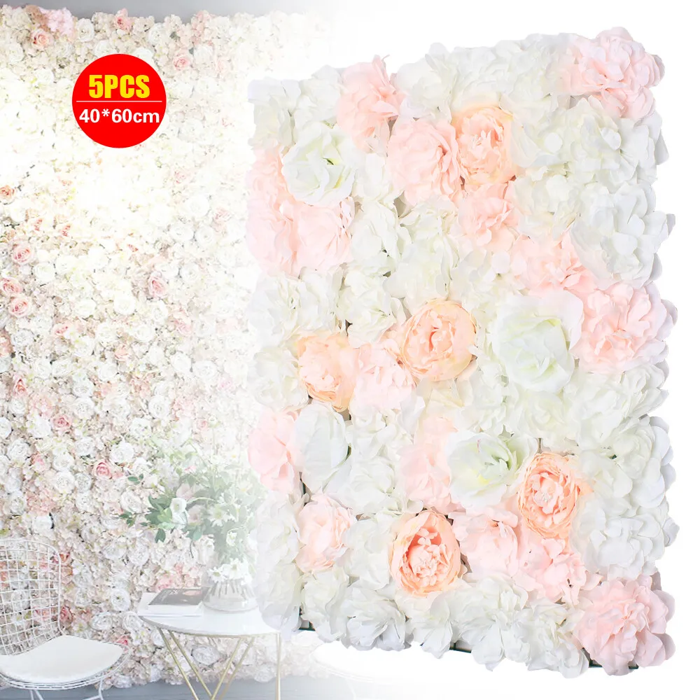

5 PCS Handmade Pink Artificial Flower Wall Panels, 40x60cm Realistic Floral Backdrop for Wedding Home Decor, Bride Shower Party