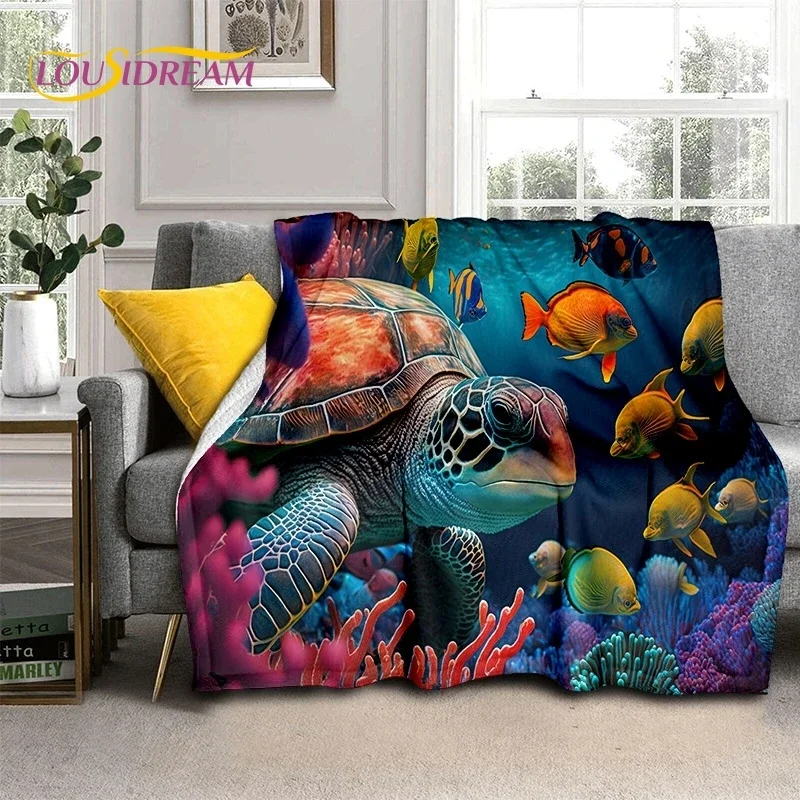 3D Underwater World Seabed Dolphin Cartoon Soft Flannel Blanket for Beds Bedroom Sofa Picnic,Throw Blanket for Outdoors Leisure