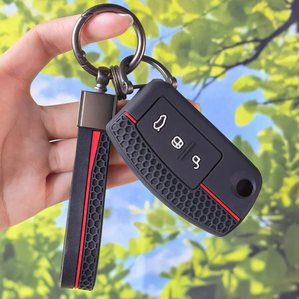 Honeycomb Pattern Silicone Key Holder WithKeychain for Ford Focus Mk2 C‑Max S‑MAX EcoSport Fiesta Mk7 Kuga Mondeo 2 Mustang Mach