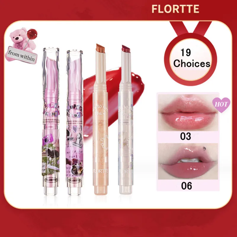 Flortte Gelee Lippenstift Kristall feuchtigkeit spendende Lippen balsam wasserdichte langlebige Spiegel Wasser licht Lip gloss feste Lippen glasur