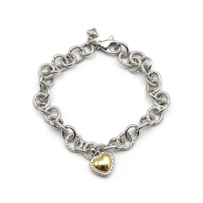 Twisted Circle Chain Bracelet with Gold Heart Charm for Women High Quality Polished Alloy Cable Chain with Lobster Clasp and Heart Pendant Romantic Dainty Fashion Jewelry for Valentine Dating Daily Wear Party Wedding Christmas Birthday Anniversary Gift