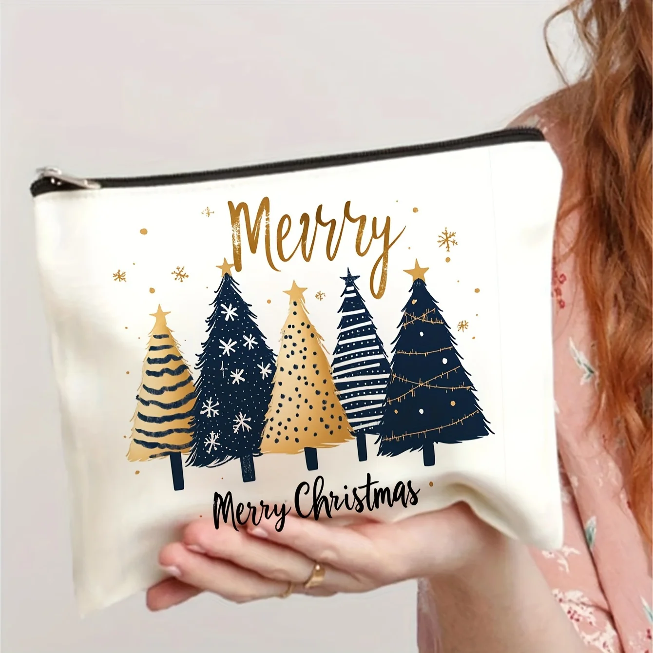 Un sac de maquillage sur le thème de Noël – jolie pochette multifonctionnelle à fermeture éclair pour femmes, sac de rangement de bijoux