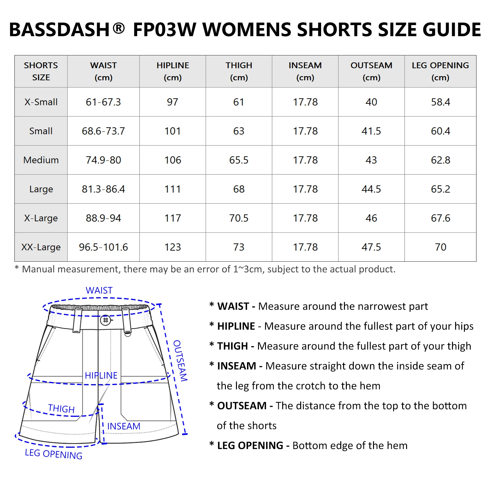 Bassdash damskie 7-calowe spodenki wędkarskie UPF 50 + wodoodporne szybkoschnący lekki spodenki z kieszeniami pieszy FP03W