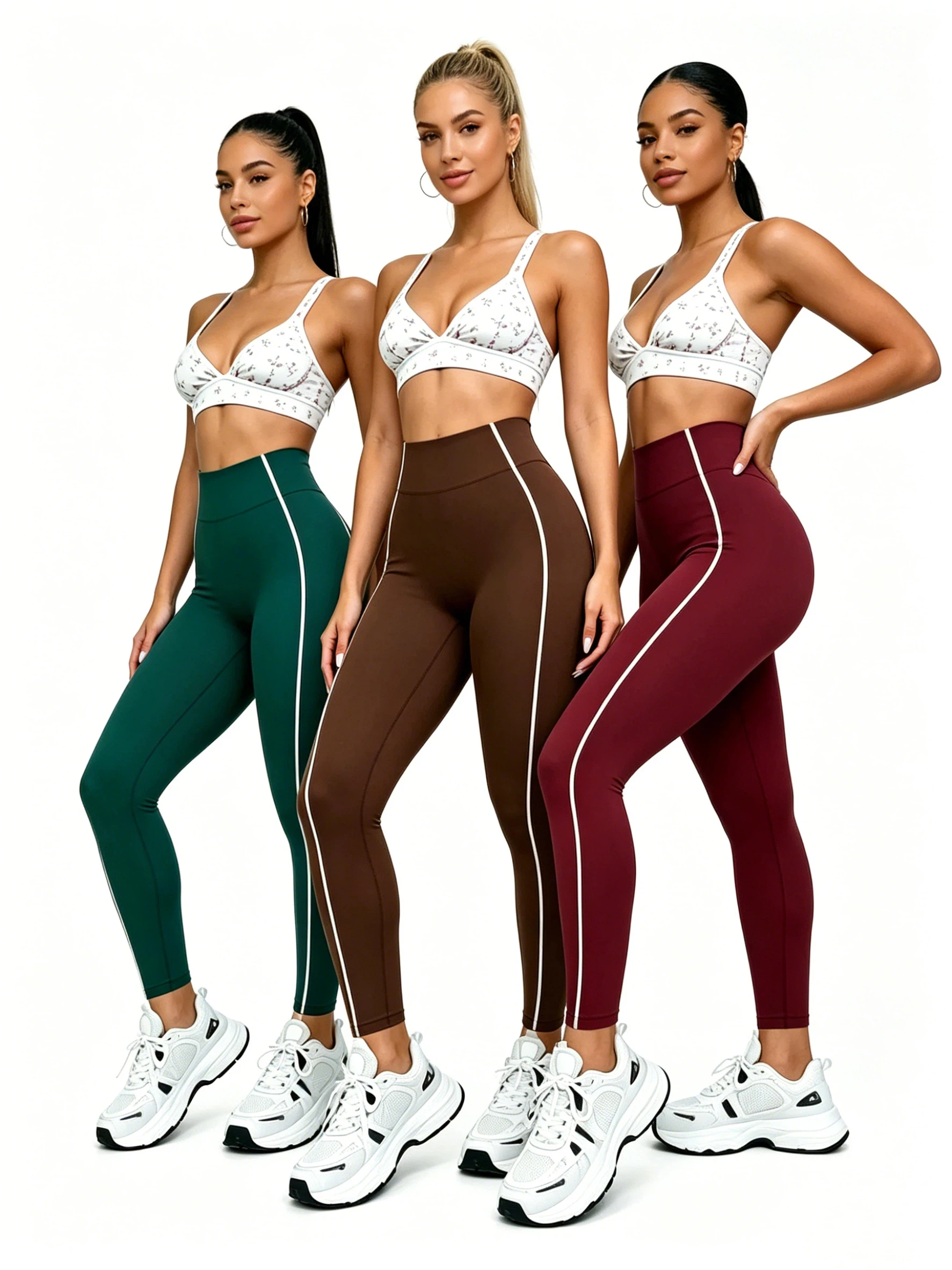 High Waist Side White Stripe Yoga Leggings Women No Front Seam Butt Lift Stretch Soft Workout Running Gym Sports Tights