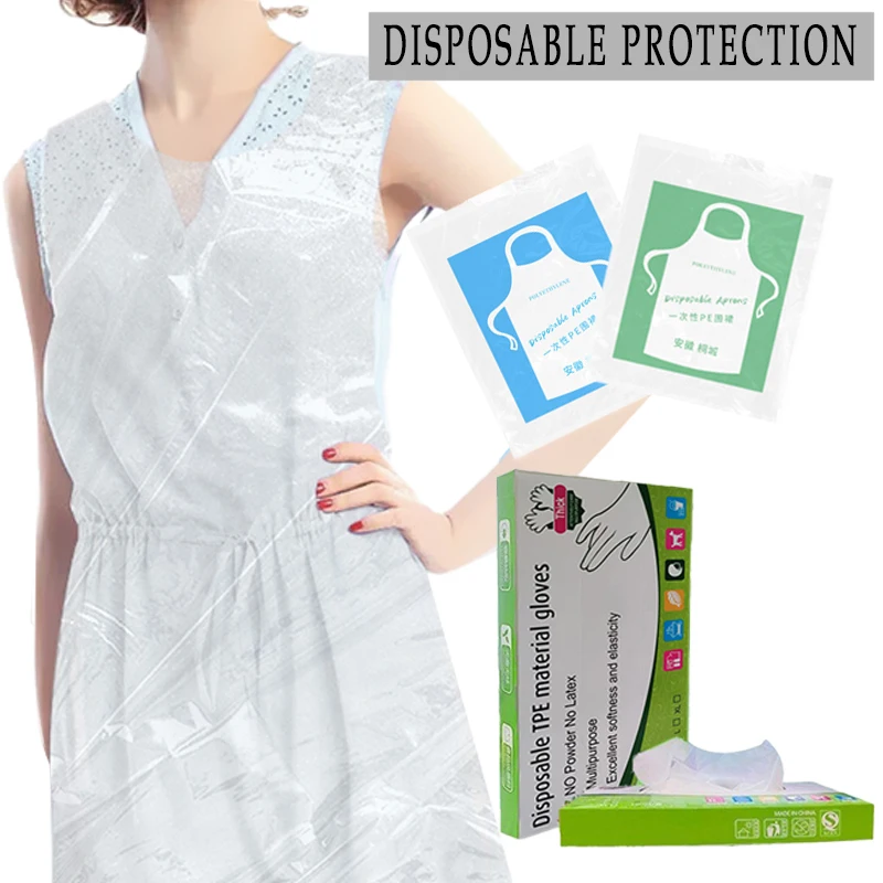 مريلة قفازات للاستعمال مرة واحدة: مقاومة للماء ومضادة للبقع لقص الشعر والطلاء والطبخ والإناء الساخن والمطاعم والشواء ومعدات مريحة للاستعمال مرة واحدة