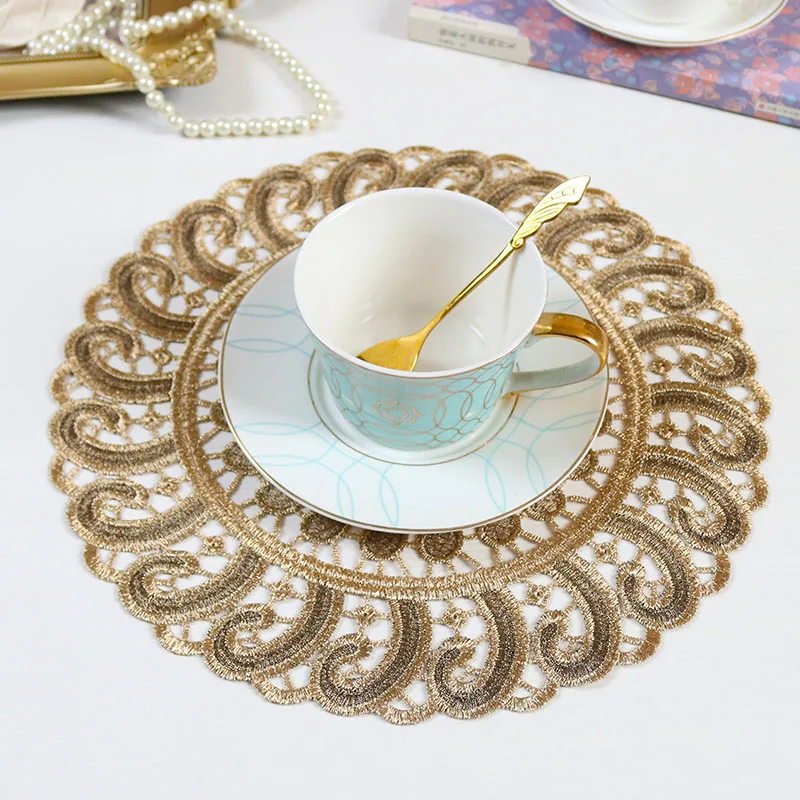 

American Style Lightweight Lace round Coaster Table Mat European Heat Resistant Pad Tea Table Lamp Pad Floral Bottle Coaster