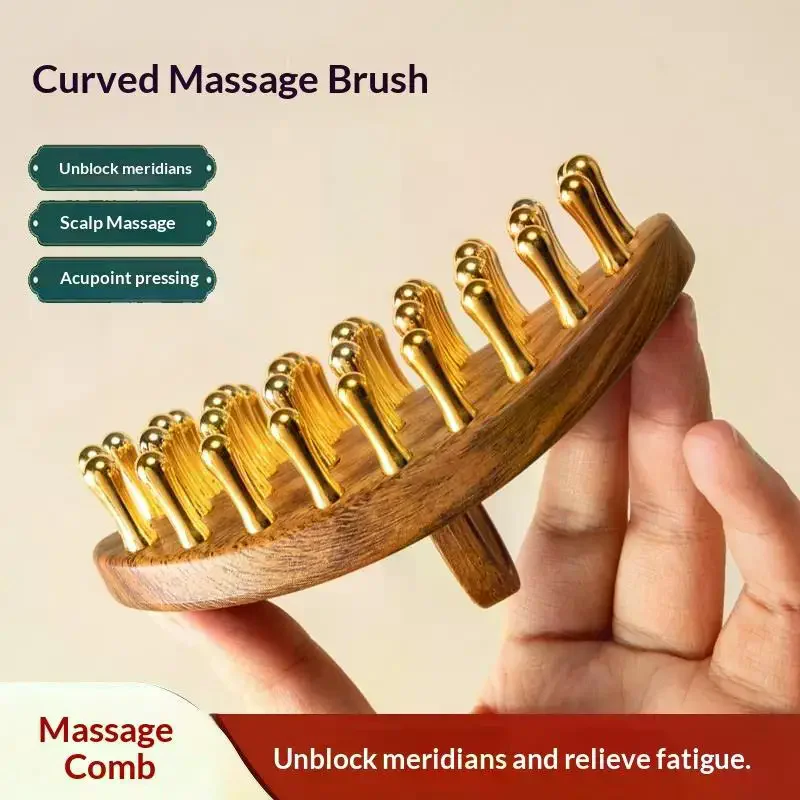 39-Tooth Solid Brass Meridian Brush Wooden Handle Massage Brush Multipurpose Beauty & Body Massage Tool