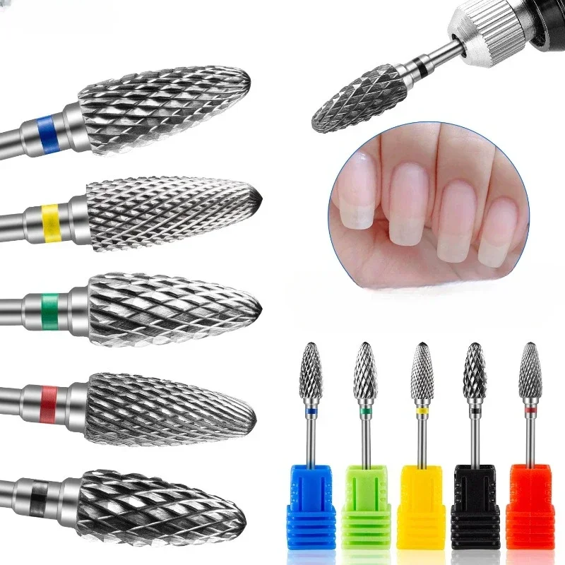 Brocas rotativas de carburo de tungsteno para uñas, accesorios de manicura, herramientas de eliminación de Gel, 5 tamaños