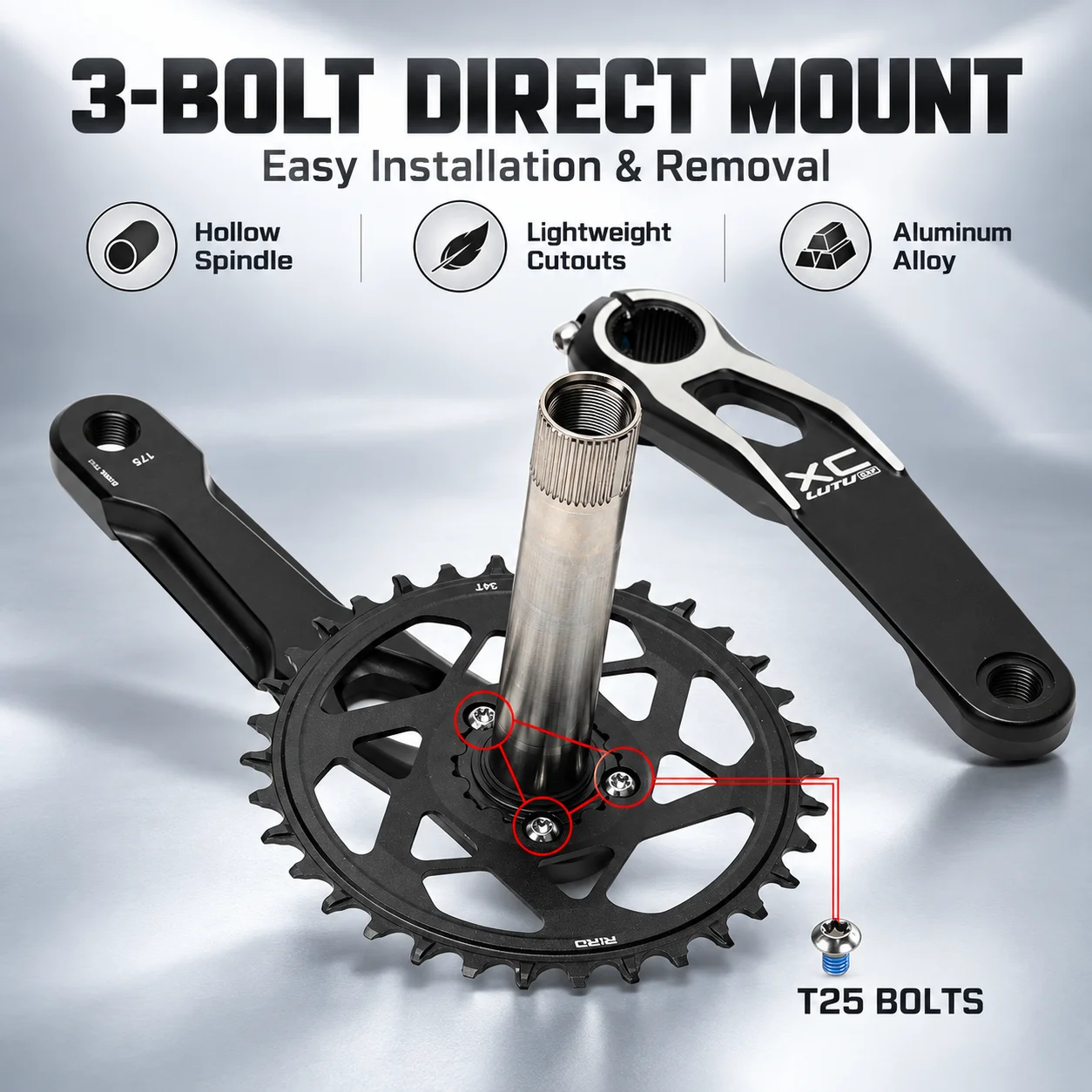 RGO XC MTB Crankset 170/175mm 30-42T 104BCD T6 Aluminum Alloy Forged Crank Arm for Mountain & Gravel Bike