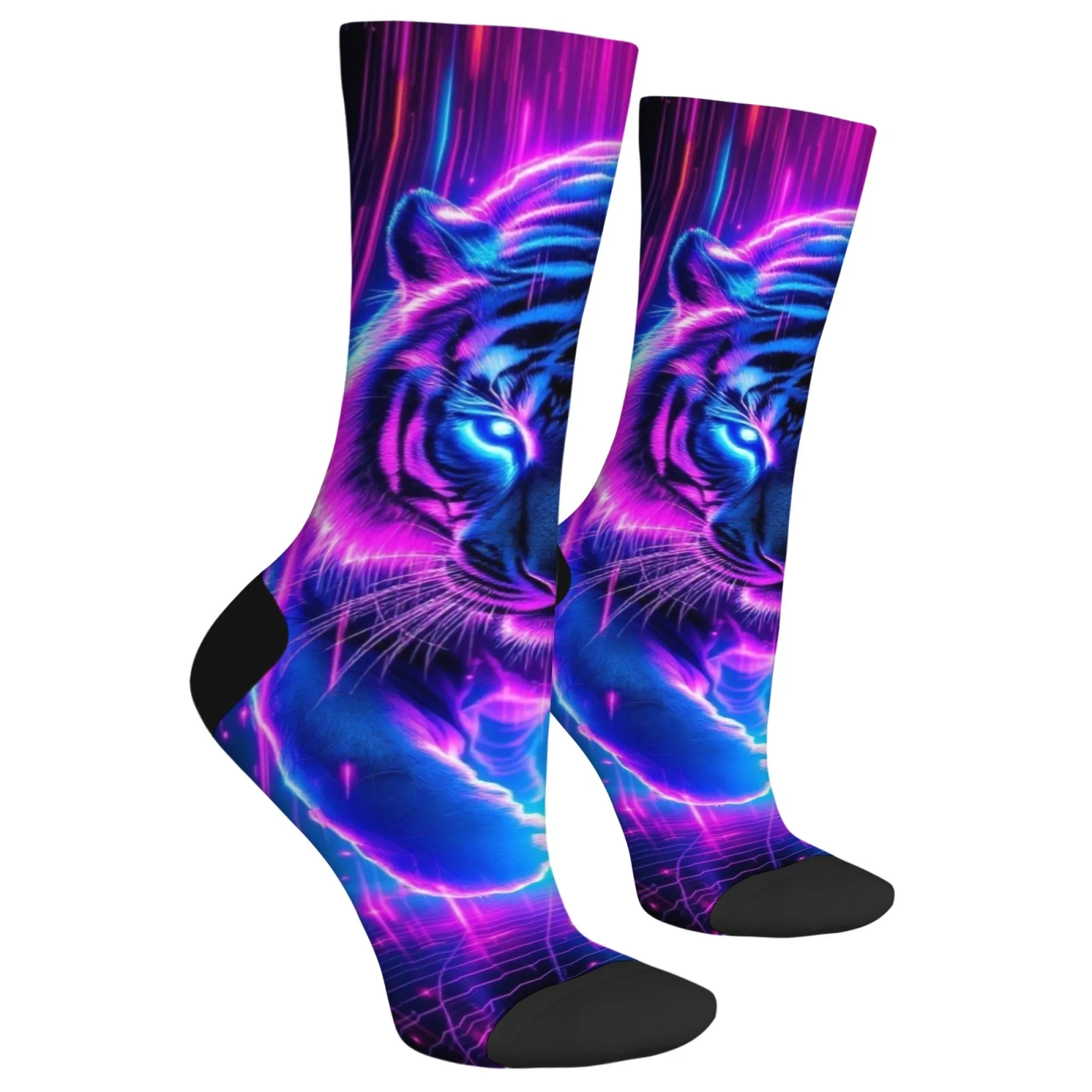 Cyberpunk النيون النمر الجوارب Harajuku نمط عادية موضة الرجال الجوارب مريحة الدافئة عدم الانزلاق جوارب رياضية الجدة هدية حفلة