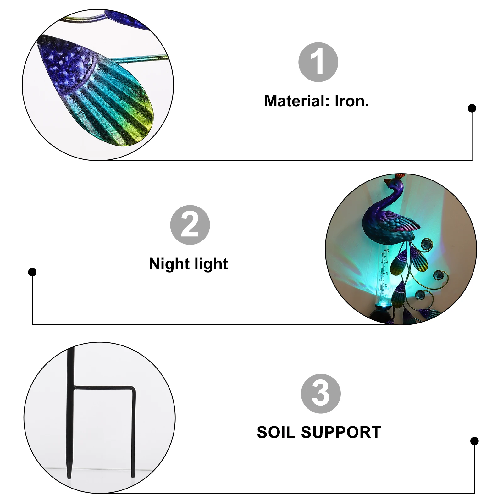 

Solar Peacock Lights Retro Simple Outdoor Yard Garden Lawn Decoration LED Rain Gauge Light Brightness Stable Solar Charging