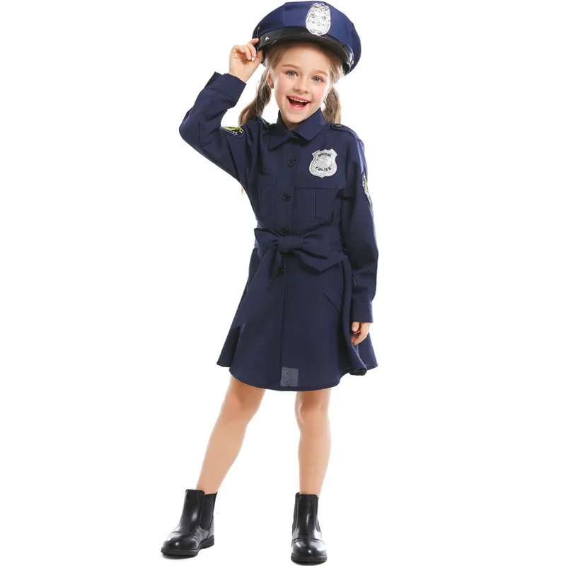 Umorden Cute Child Kids Police Officer Cops Costume for Girls Police Girl Role Play Uniform Halloween Mardi Gras Party Dress