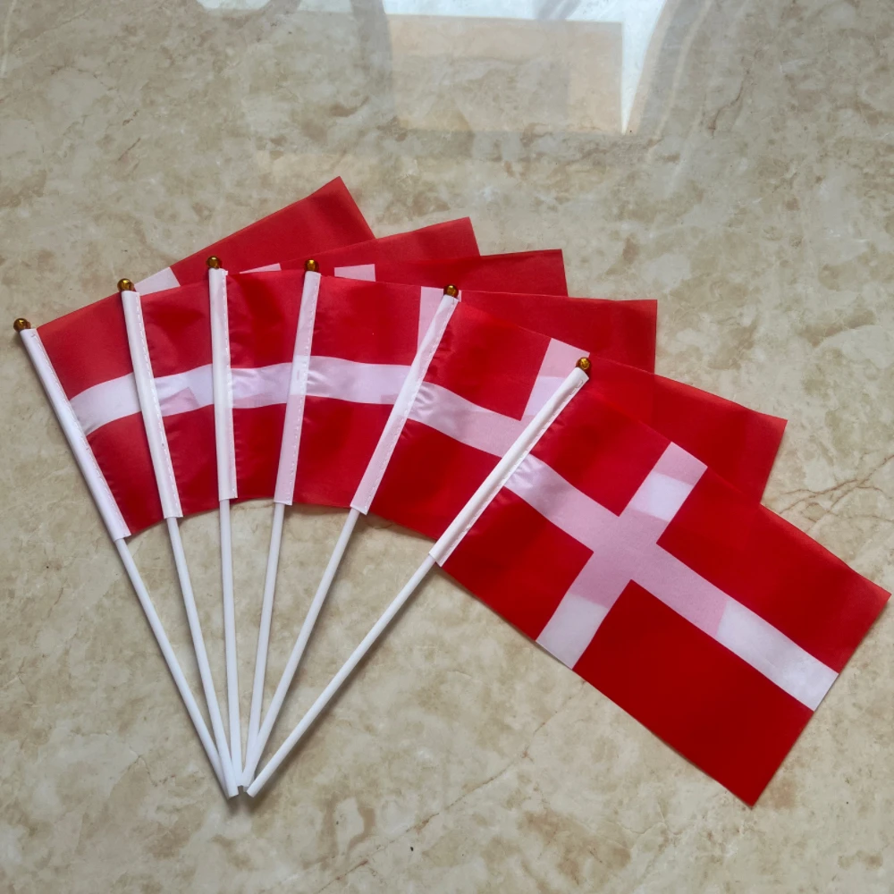 14*21cm Denmark Hand Flag,  DK Denmark National Hand Held Small Waving Flag Desk Decor Gifts