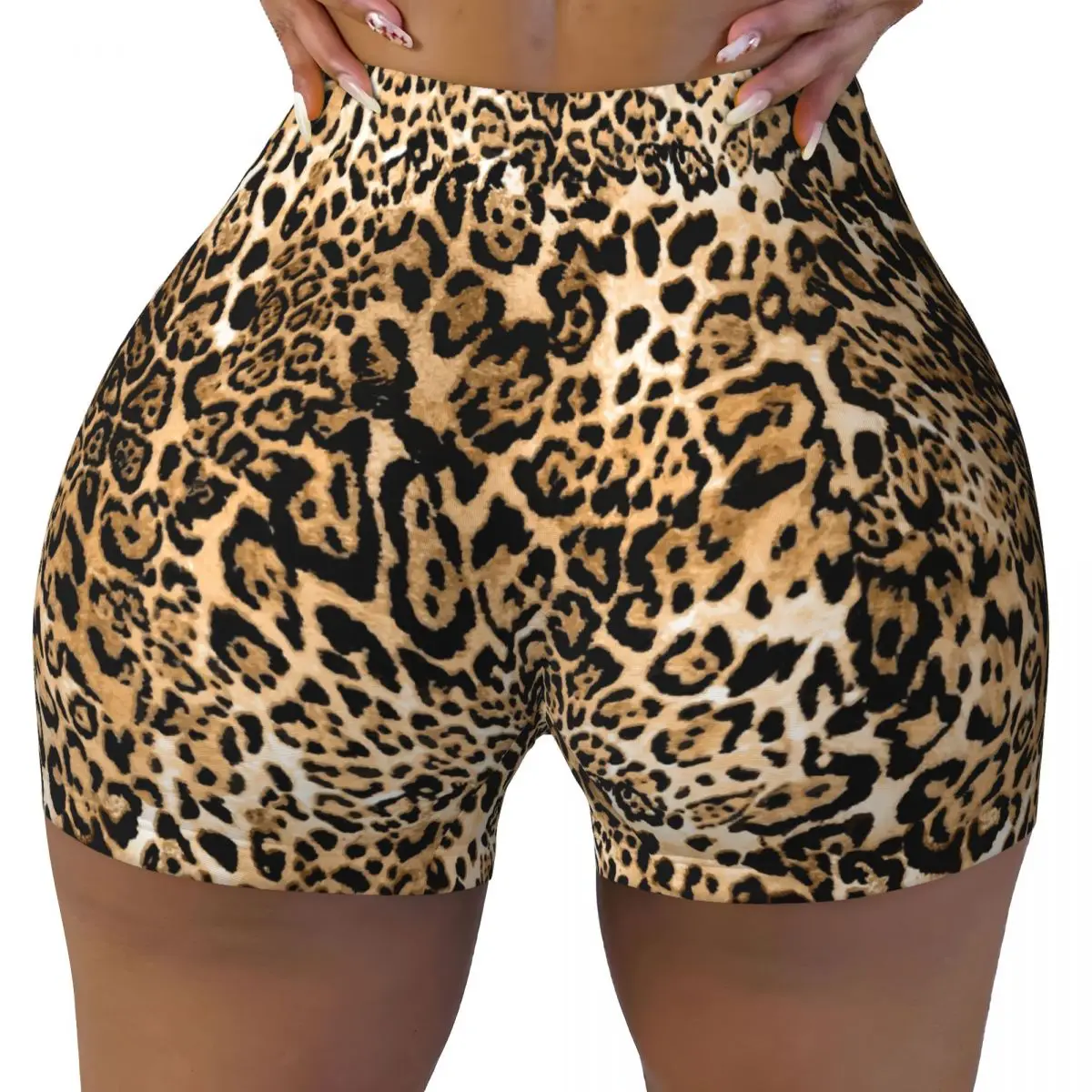 Leopard Skin Women Workout Shorts Seamless Scrunch Butt Lifting Tummy Control Cheetah Athletic Yoga Fitness Biker Short Pants