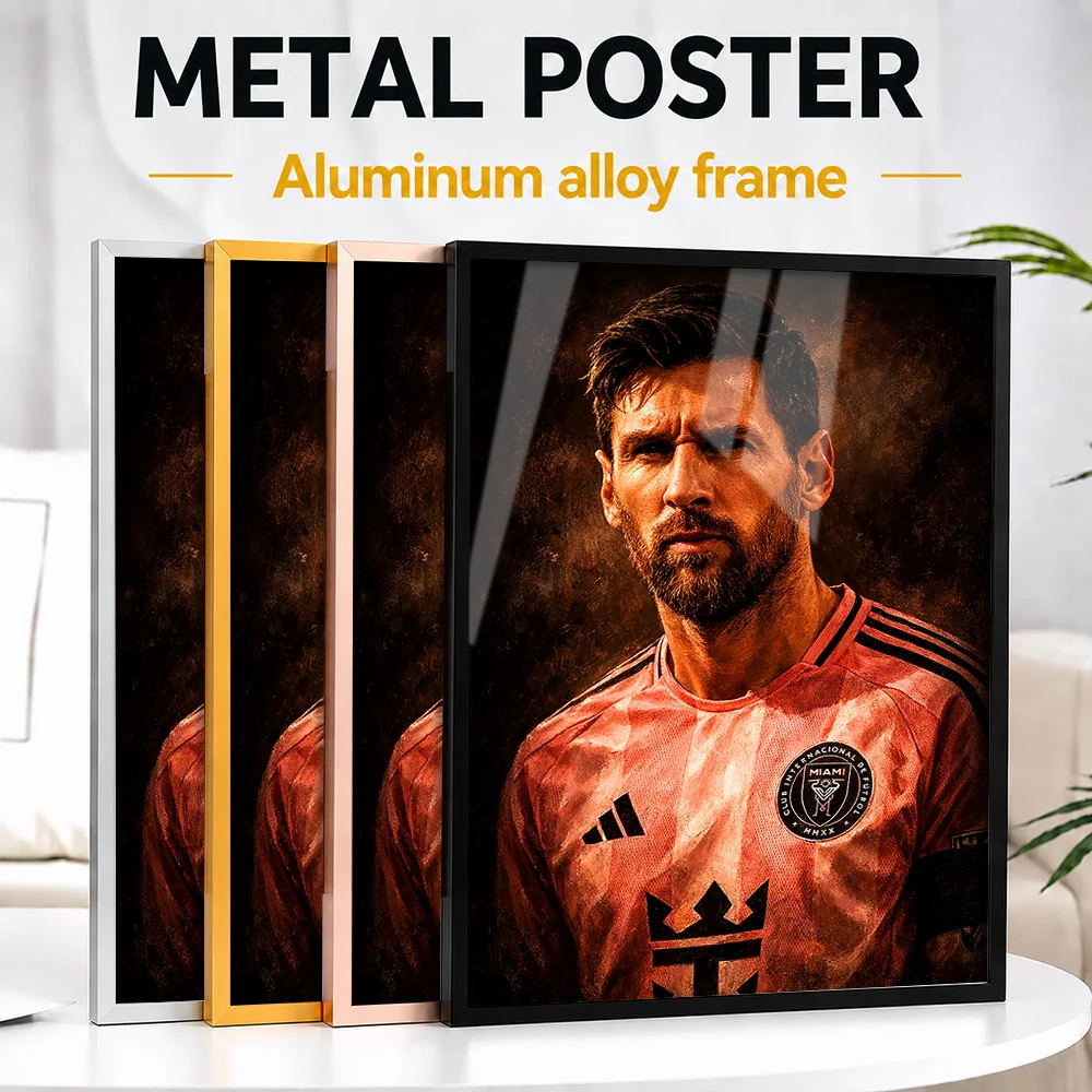 Lionel Messi Pink Jersey Framed Metal Print Personalized Photographic Wall Art For Clubhouse Reception Area, Soccer Fan Gift