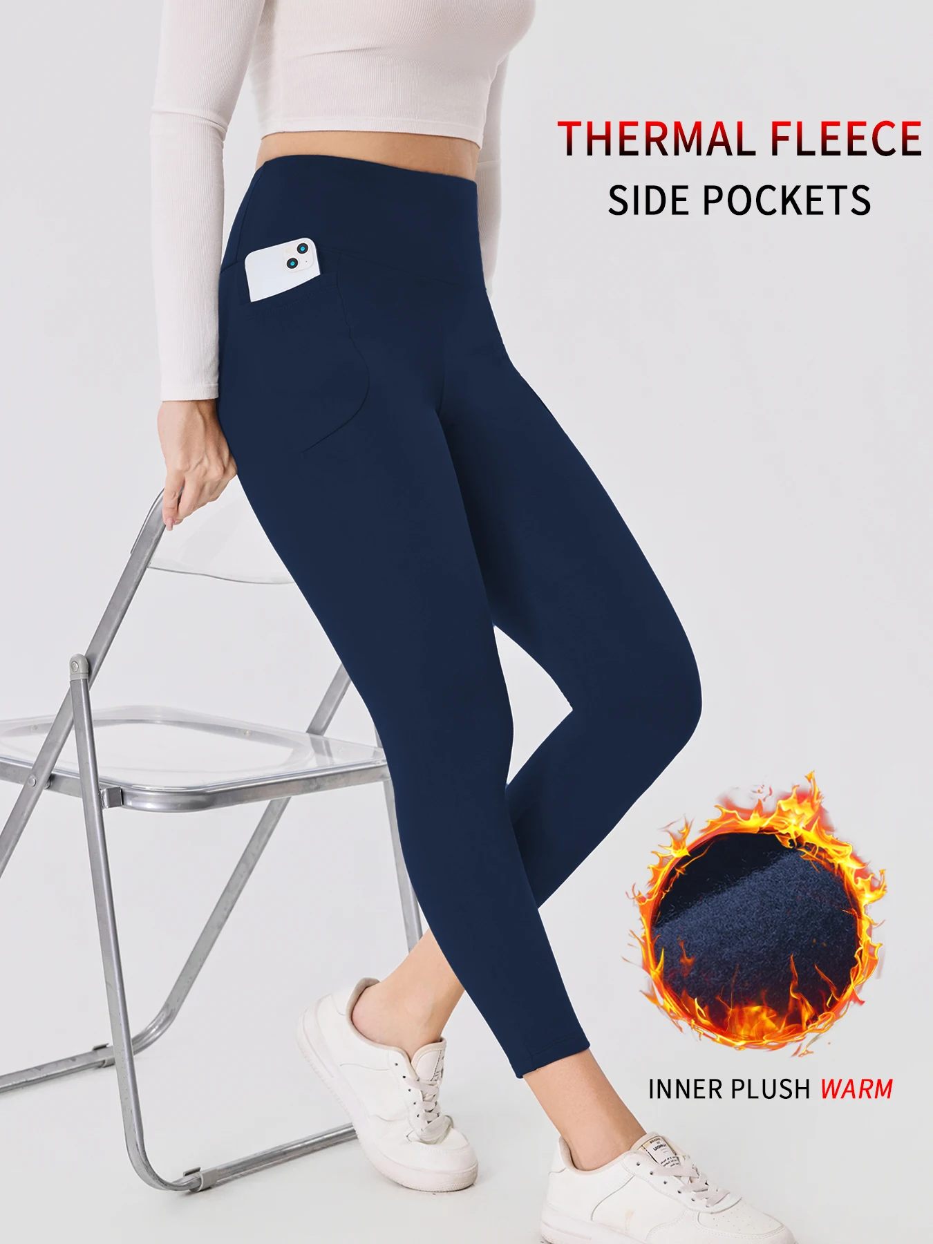 

High Waisted Winter Leggings with Pockets for Women - Thermal Fleece Lined Tummy Control Thick Warm Tights Workout Running