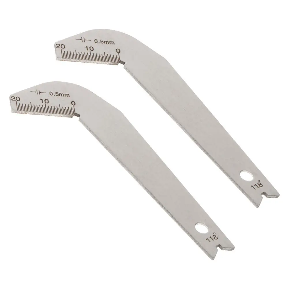 118° Drill Bit Angle Gauge Tool – 2PCS Stainless Steel Edge Measuring Template for Woodworking & Machining