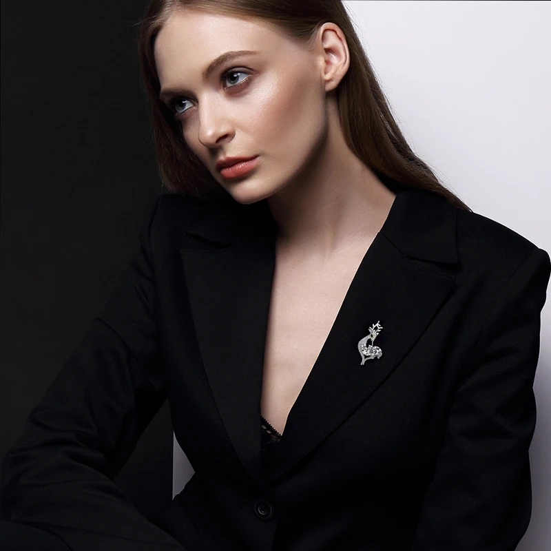 YYSuniee  Cute Deer Brooch, Christmas Pins and Brooches for Women Silver-tone Broach with Shiny Cubic Zirconia
