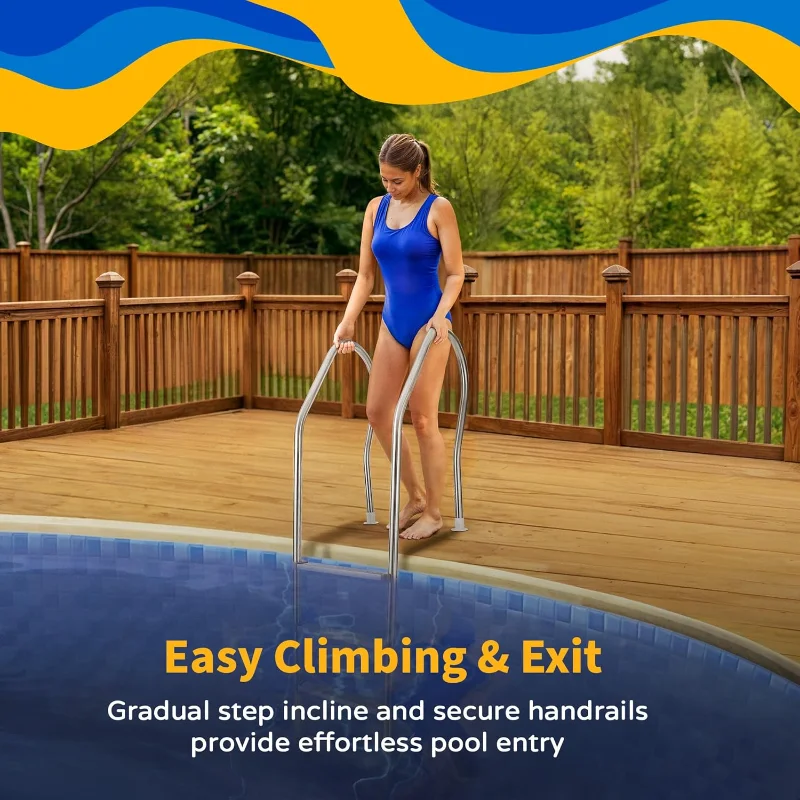 Blue Wave NE1149 Premium Stainless Steel Reverse Bend In-Pool Ladder for Above Ground Pools