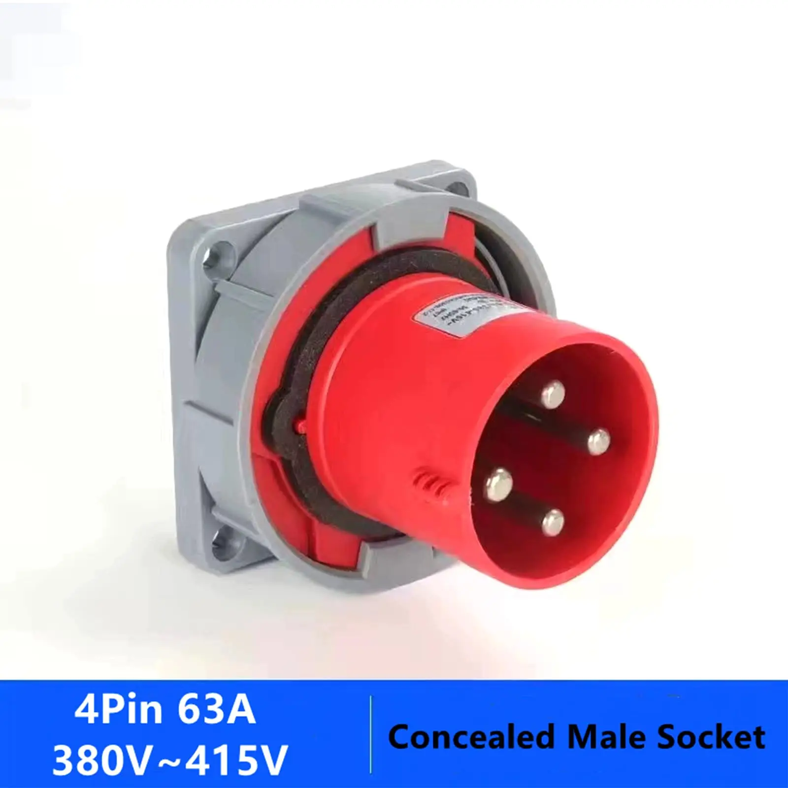 IEC60309 Waterproof CEE Industrial Connector Concealed Male Socket 4Pin 63A 380V-415V 3P+E Flame Retardant IP67