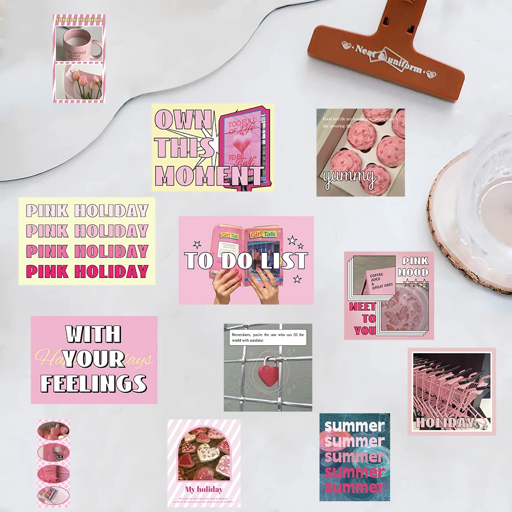 30PCS Pink Holiday Series Stickers Laptop Stationery Retro Exquisite Coffee Motorcycle Phone Scrapbooking School Supplies Sticke