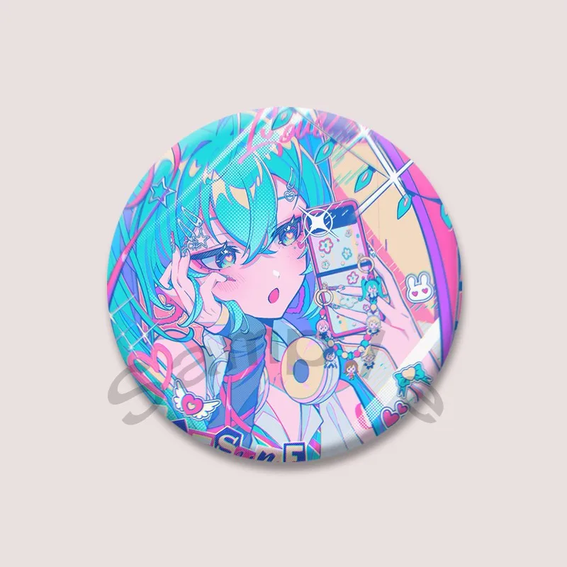 Kawaii Virtual Singer Mik Round Shape Badge Snap-in Cartoon Brooch Anime Project Sekai Lapel Pins Bag Accessories Gifts for Kids image 5