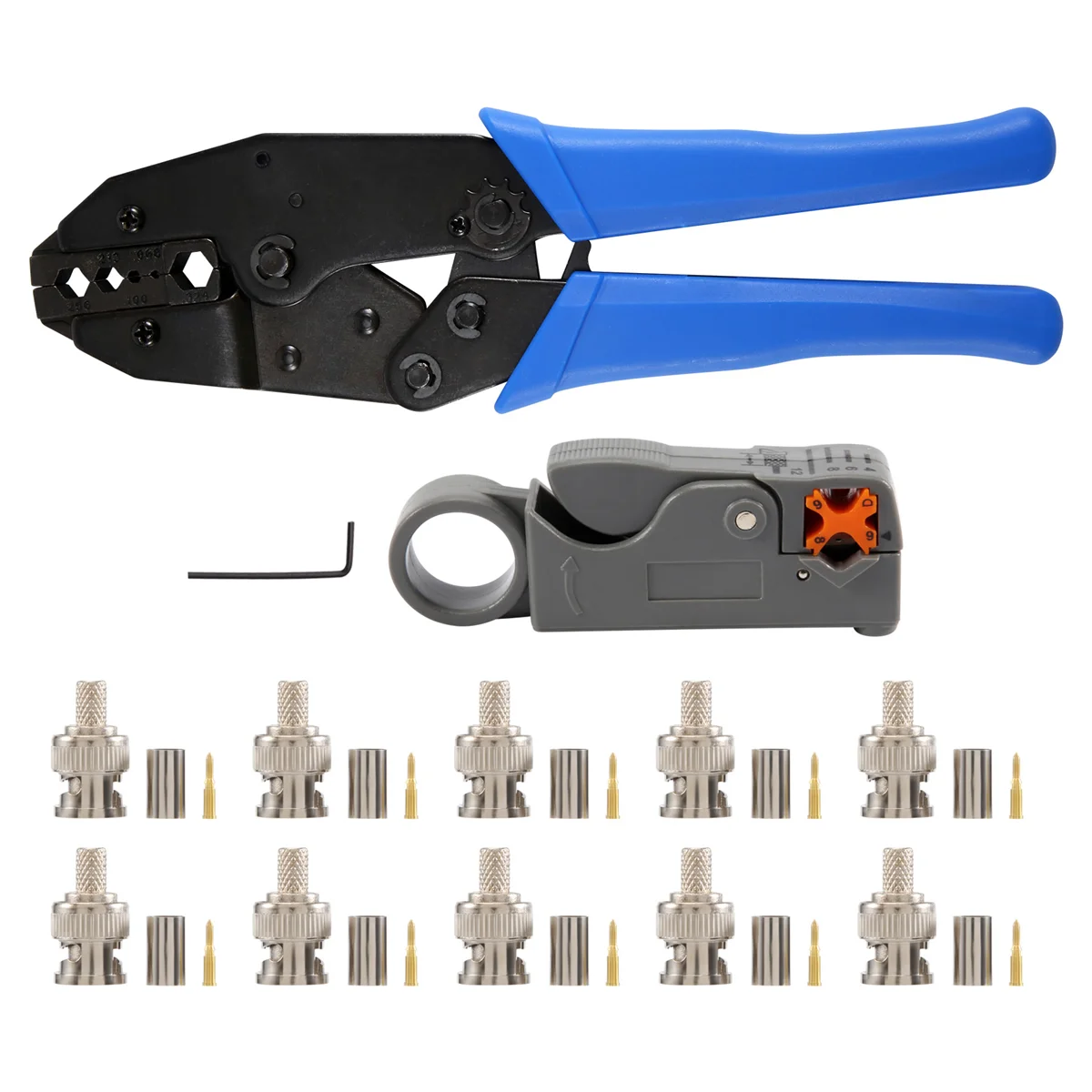 AA91 1Set Coax Rf/Bnc Crimp Tools for Rg58 / Rg59 / Rg6 with 10Pcs Bnc Plug Crimp Connector Set