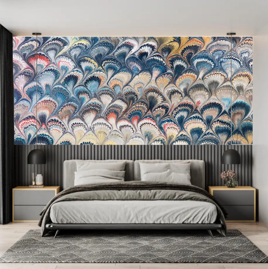 Colorful Feather Wall Mural Abstract Golden Leave Wallpaper Wall Sticker Living Room Bedroom Sofa TV Background Home Decoration