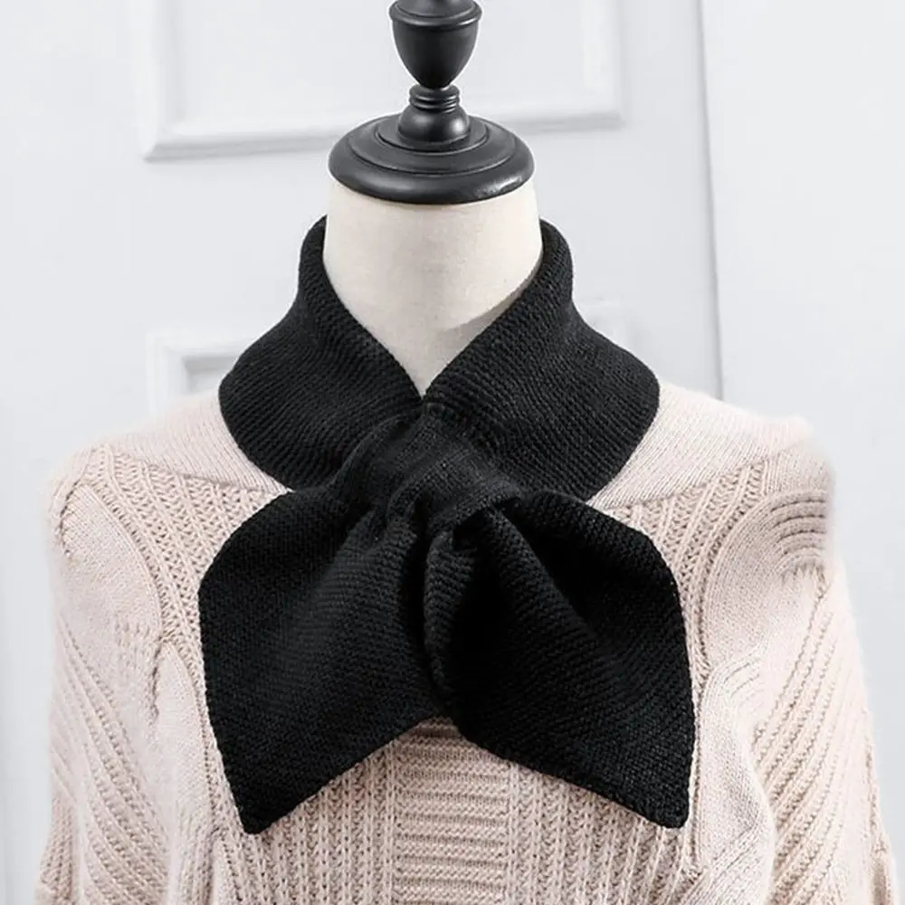 Winter Knitted Cross Scarf Windproof Warm Neck Warmer Casual Detachable Turtleneck Women Girls Sweater Bowtie