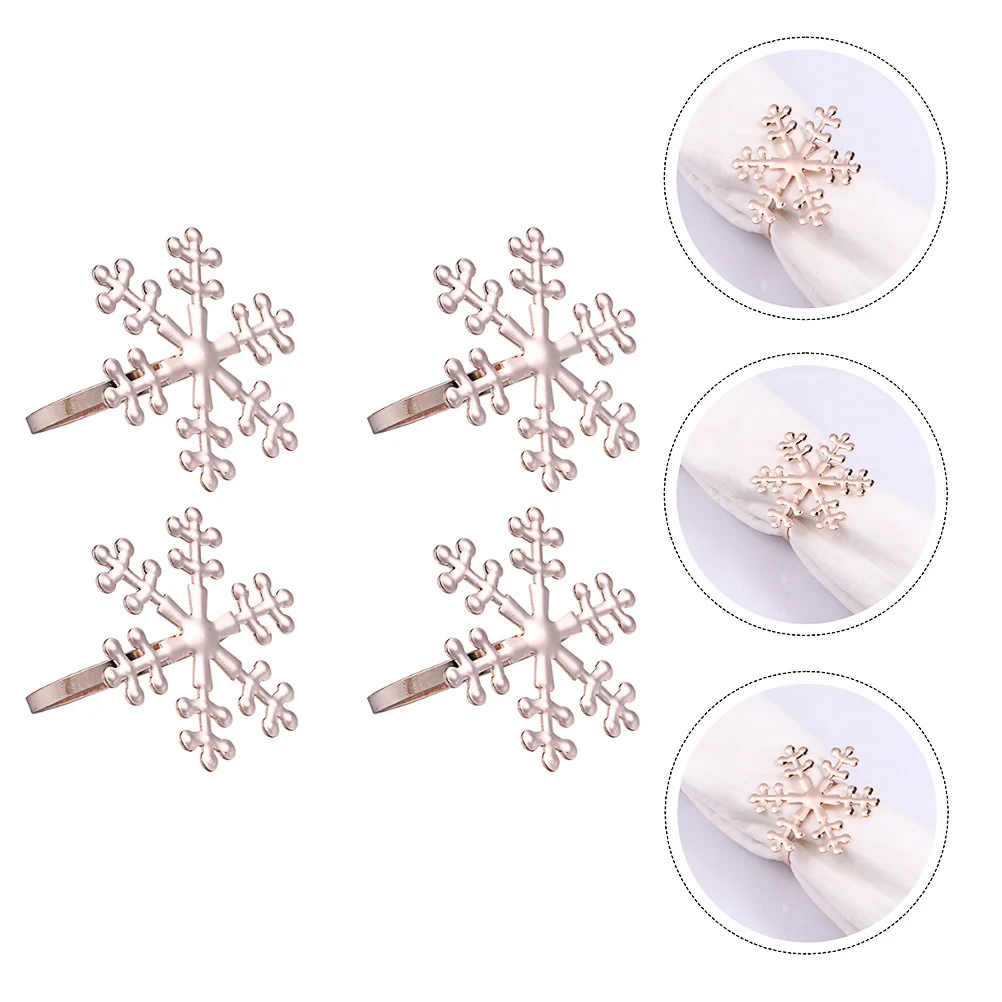 

4 pcs Christmas Rings Snowflake Design Elegant Wedding Party Supplies Napkin Holders Buckles Holiday Table Settings Glitter