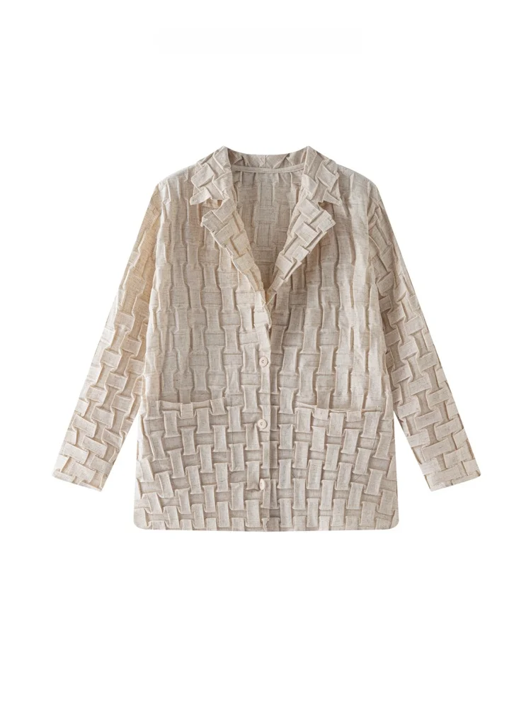 

Women's Elegant Pure Color Long Sleeve Suit Jacket with Pleated Knitted Design Three Button Flip Collar Commute Style Polyest...