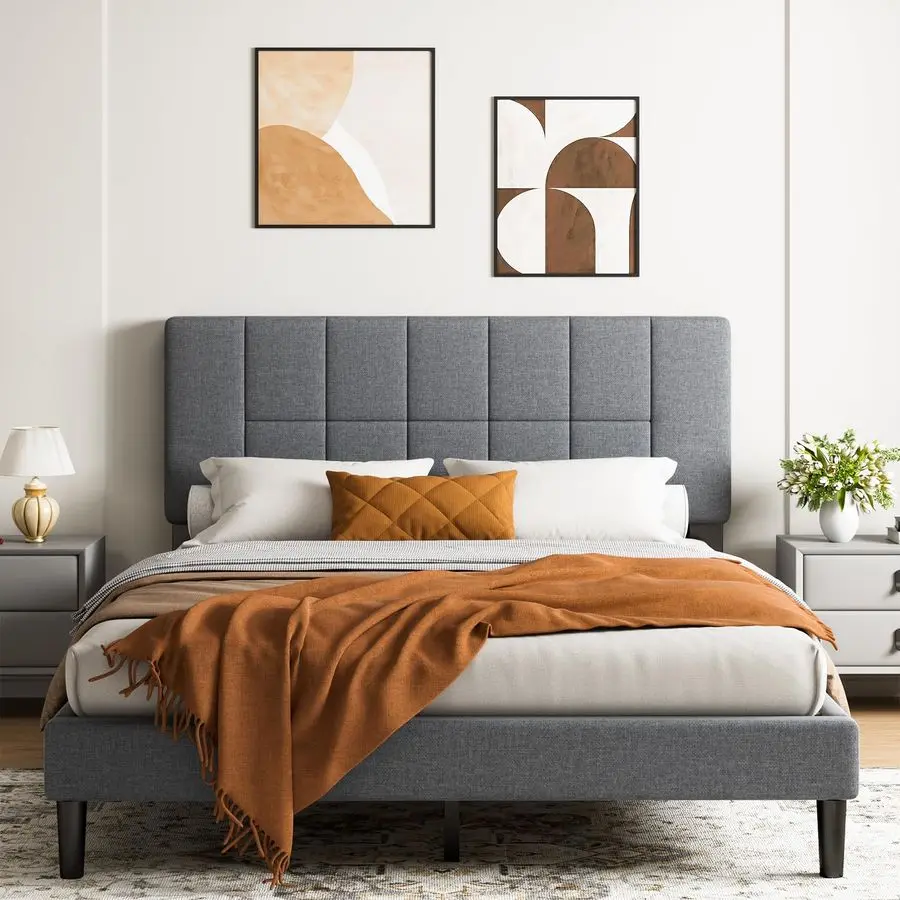 

Каркас кровати стандартного размера с изголовьем, прочный и долговечный, с 12 опорными ножками, грузоподъемность 1300 фунтов, из массива дерева, с мягкой обивкой, регулируемый.