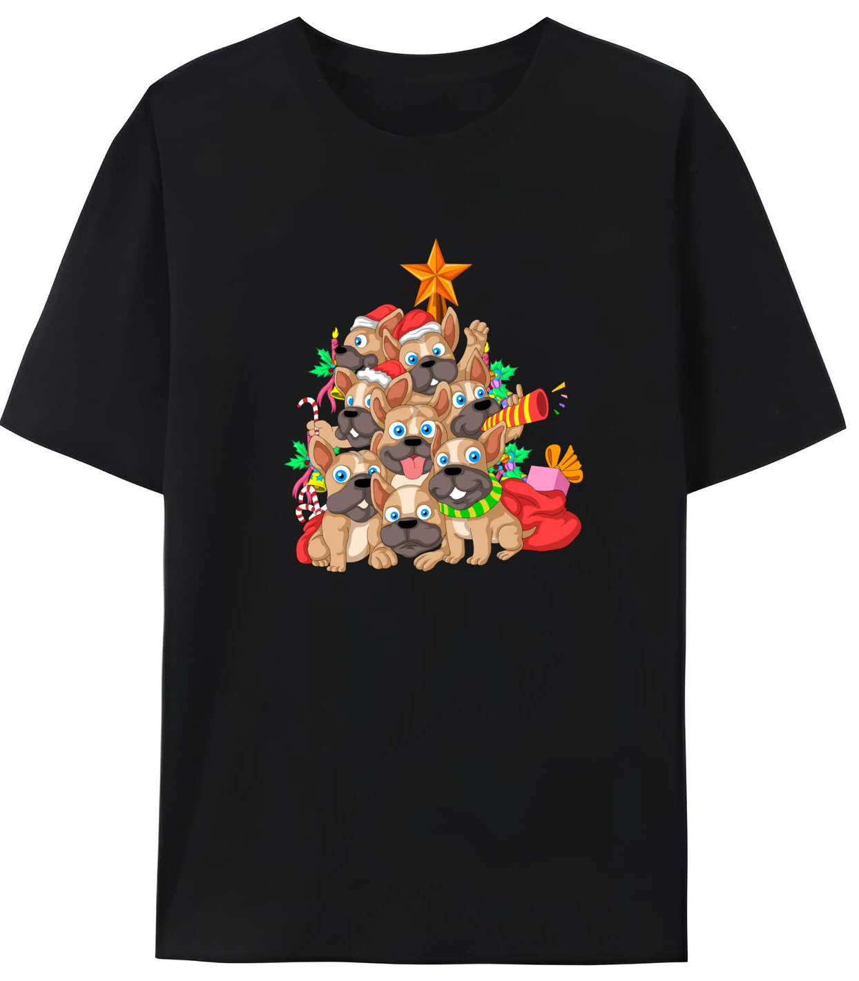 

Funny Merry Christmas Dog Tree Graphic T Shirts Men Printed Camisetas De Hombre Summer Fashion Clothes
