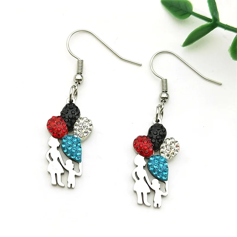 

Mom Baby Hold Balloon Earring Women Stainless Steel Silver Color Rhinestone Love Mother Dangle Earrings Jewelry Mother Day Gift