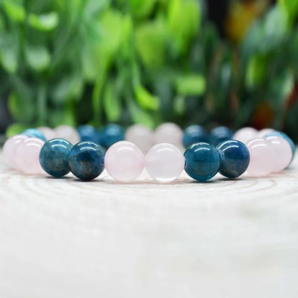 MG1989 8 MM AAA Rose Quartz Grade Blue Apatite Mixed Bracelet Womens Beaded Gemstone Energy Healing Crystals Jewelry