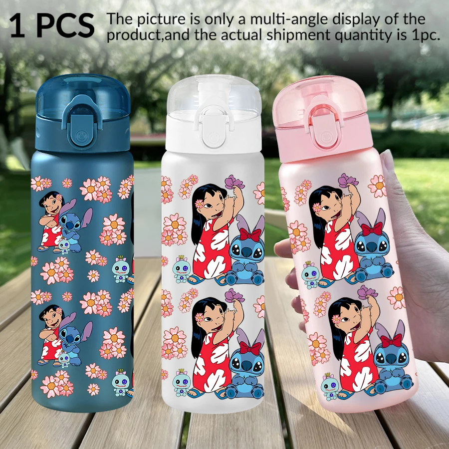 1 Stück Disney Lilo & Stitch Blumenmuster 26 Unzen Kunststoff-Wasserflasche Outdoor-Sport Wasserbecher Geburtstags-/Heimkehrgeschenk