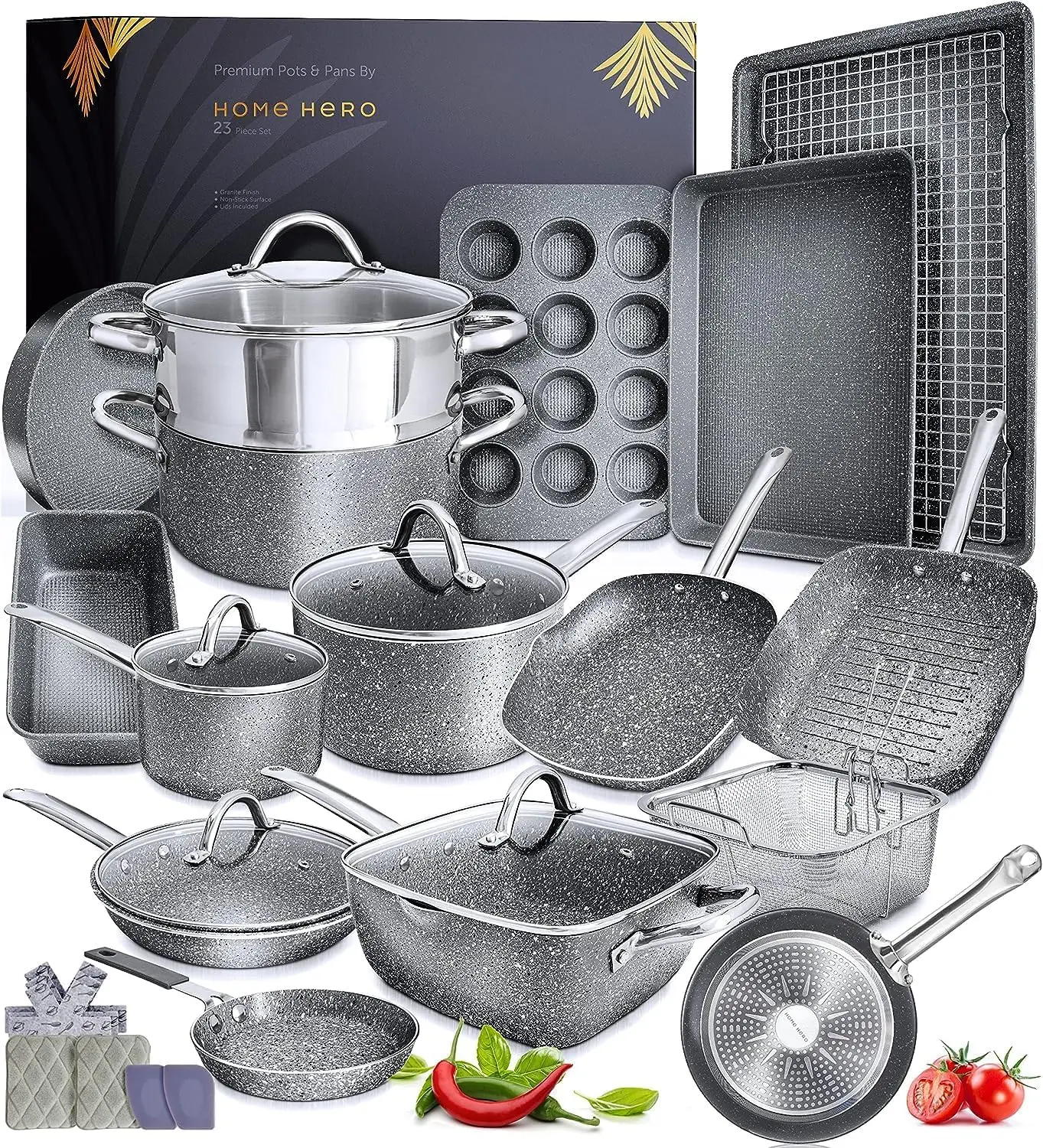 

Hero Pots and Pans Set Non Stick - Induction Compatible Kitchen Cookware Sets + Bakeware Sets - Non Stick, PFOA Free