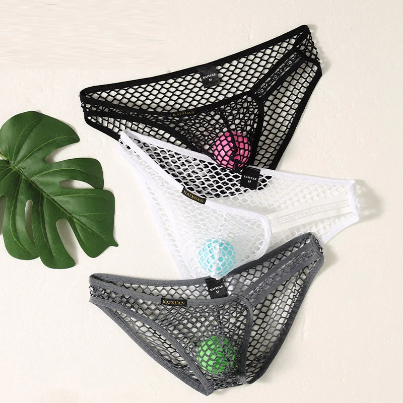 

3Pcs/1pc European Style Men's Sexy See through Mesh Underwear Supportive Fishnet Briefs Panties